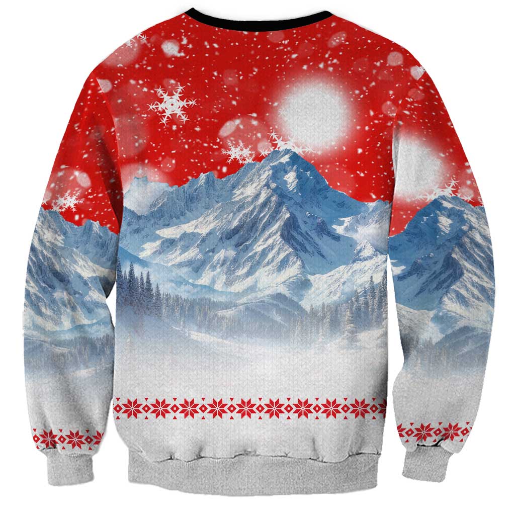 German Shepherd Christmas Sweatshirt with Santa Sleigh Ride and Snowy Mountain Design - Wonder Print Shop