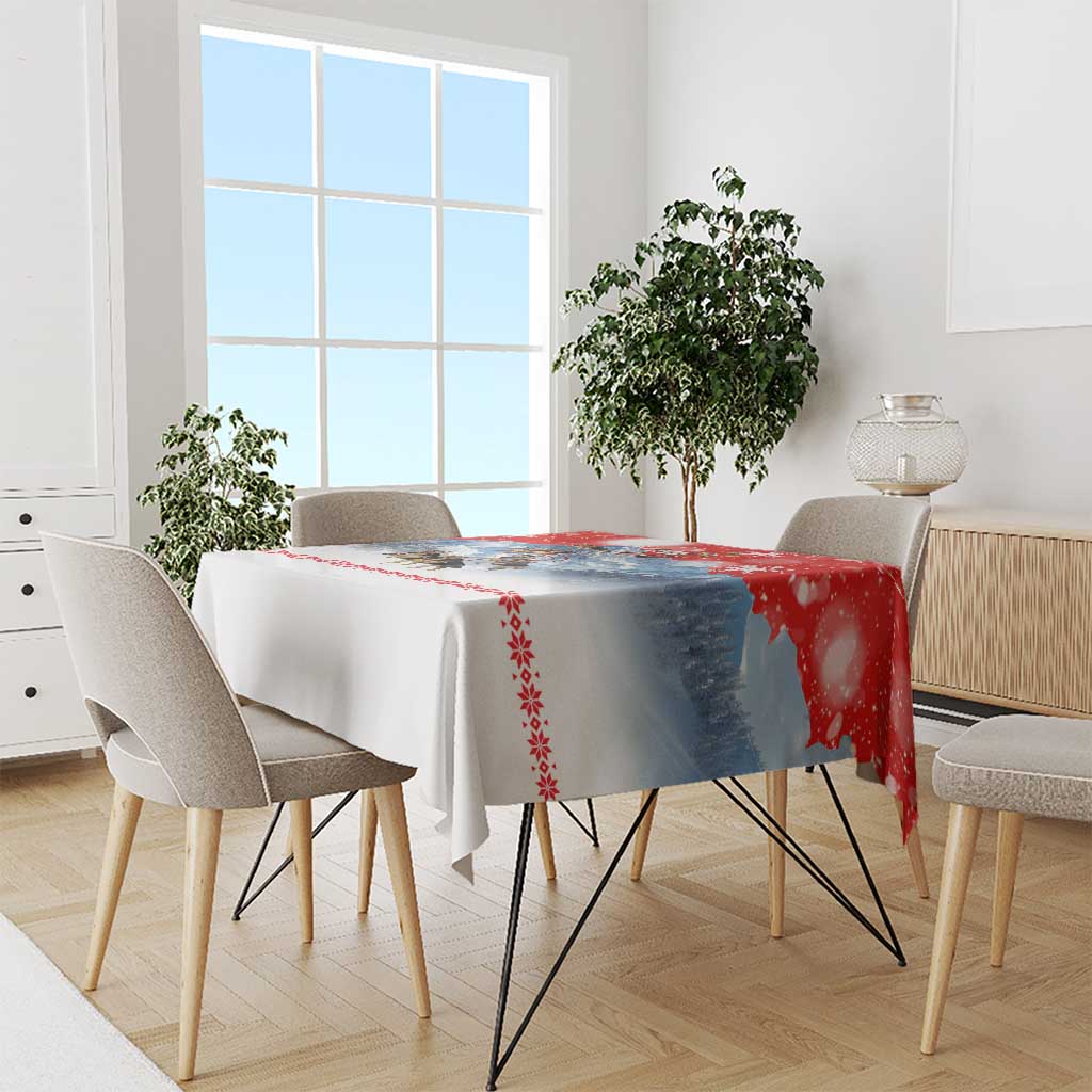 German Shepherd Christmas Tablecloth with Santa Sleigh Ride and Snowy Mountain Design - Wonder Print Shop