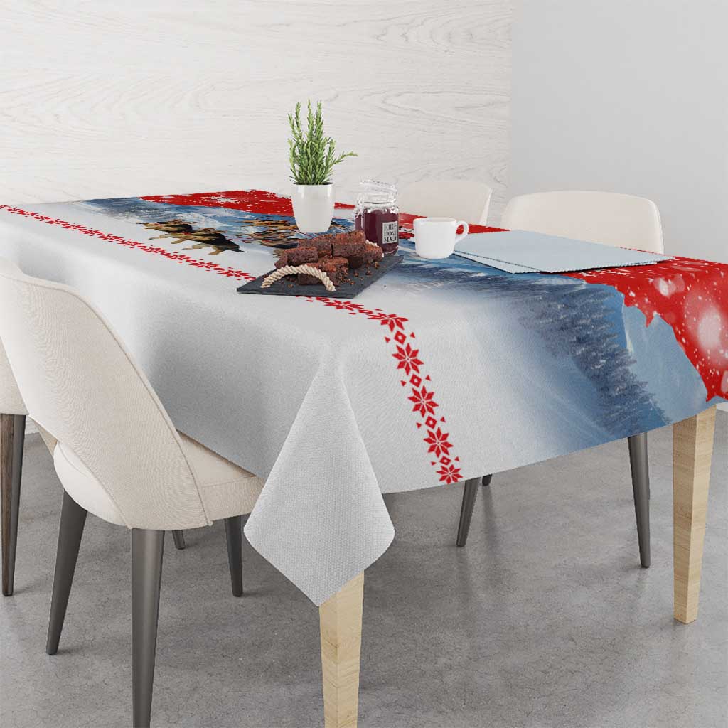German Shepherd Christmas Tablecloth with Santa Sleigh Ride and Snowy Mountain Design - Wonder Print Shop