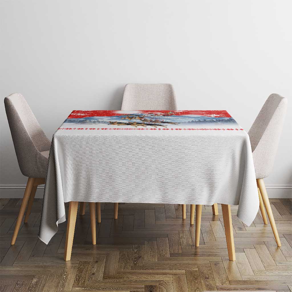 German Shepherd Christmas Tablecloth with Santa Sleigh Ride and Snowy Mountain Design - Wonder Print Shop