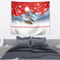 German Shepherd Christmas Tapestry with Santa Sleigh Ride and Snowy Mountain Design - Wonder Print Shop