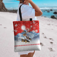 German Shepherd Christmas Tote Bag with Santa Sleigh Ride and Snowy Mountain Design - Wonder Print Shop