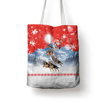 German Shepherd Christmas Tote Bag with Santa Sleigh Ride and Snowy Mountain Design - Wonder Print Shop