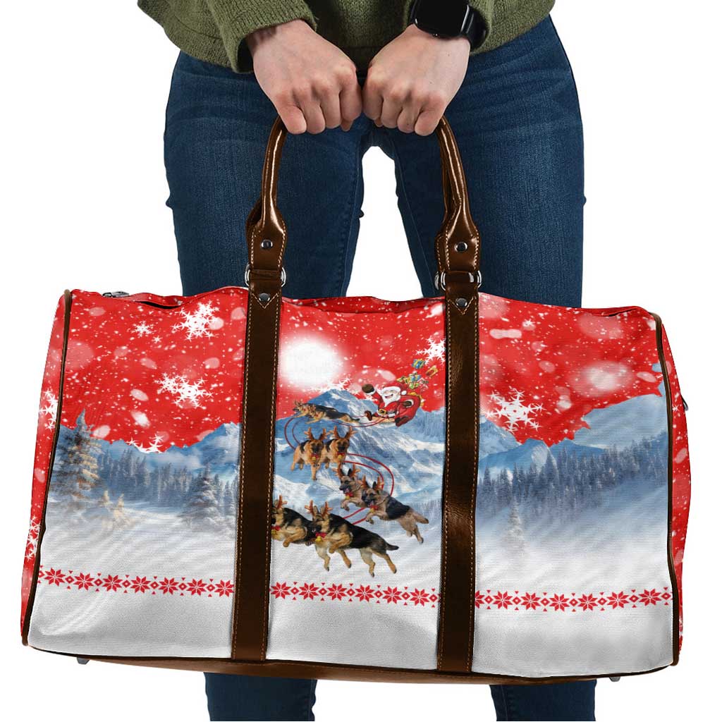 German Shepherd Christmas Travel Bag with Santa Sleigh Ride and Snowy Mountain Design - Wonder Print Shop
