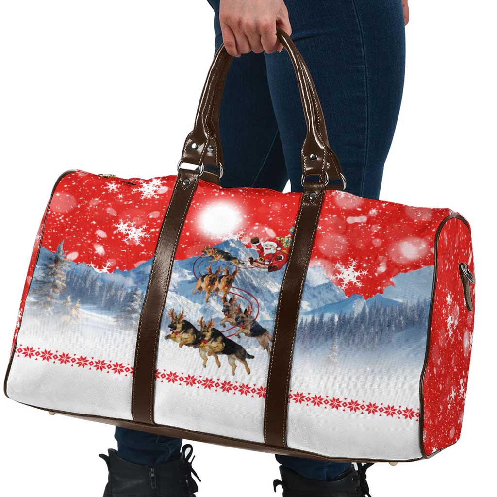 German Shepherd Christmas Travel Bag with Santa Sleigh Ride and Snowy Mountain Design - Wonder Print Shop