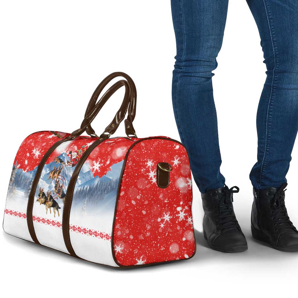 German Shepherd Christmas Travel Bag with Santa Sleigh Ride and Snowy Mountain Design - Wonder Print Shop