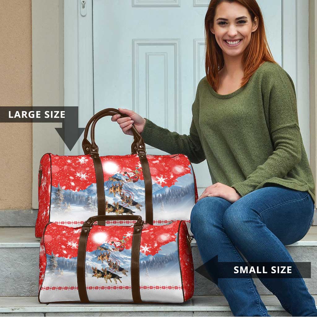 German Shepherd Christmas Travel Bag with Santa Sleigh Ride and Snowy Mountain Design - Wonder Print Shop