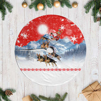 German Shepherd Christmas Tree Skirt with Santa Sleigh Ride and Snowy Mountain Design - Wonder Print Shop