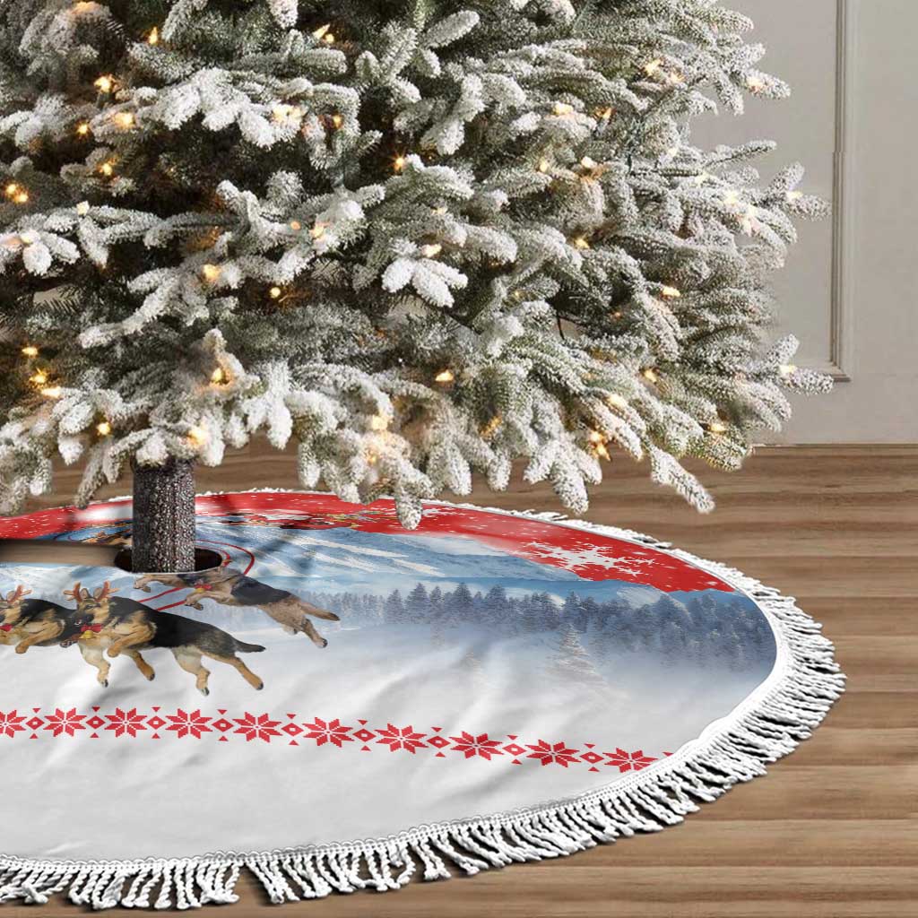 German Shepherd Christmas Tree Skirt with Santa Sleigh Ride and Snowy Mountain Design - Wonder Print Shop