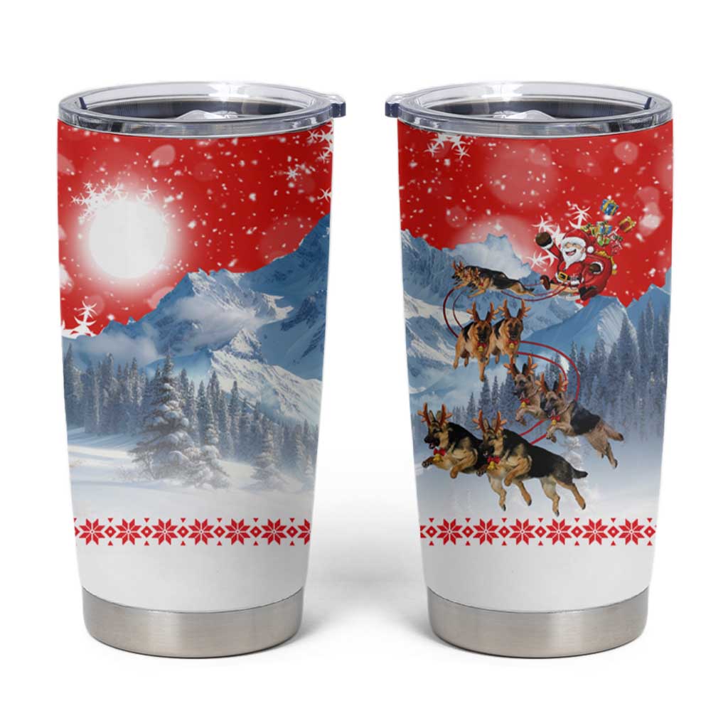 German Shepherd Christmas Tumbler Cup with Santa Sleigh Ride and Snowy Mountain Design - Wonder Print Shop