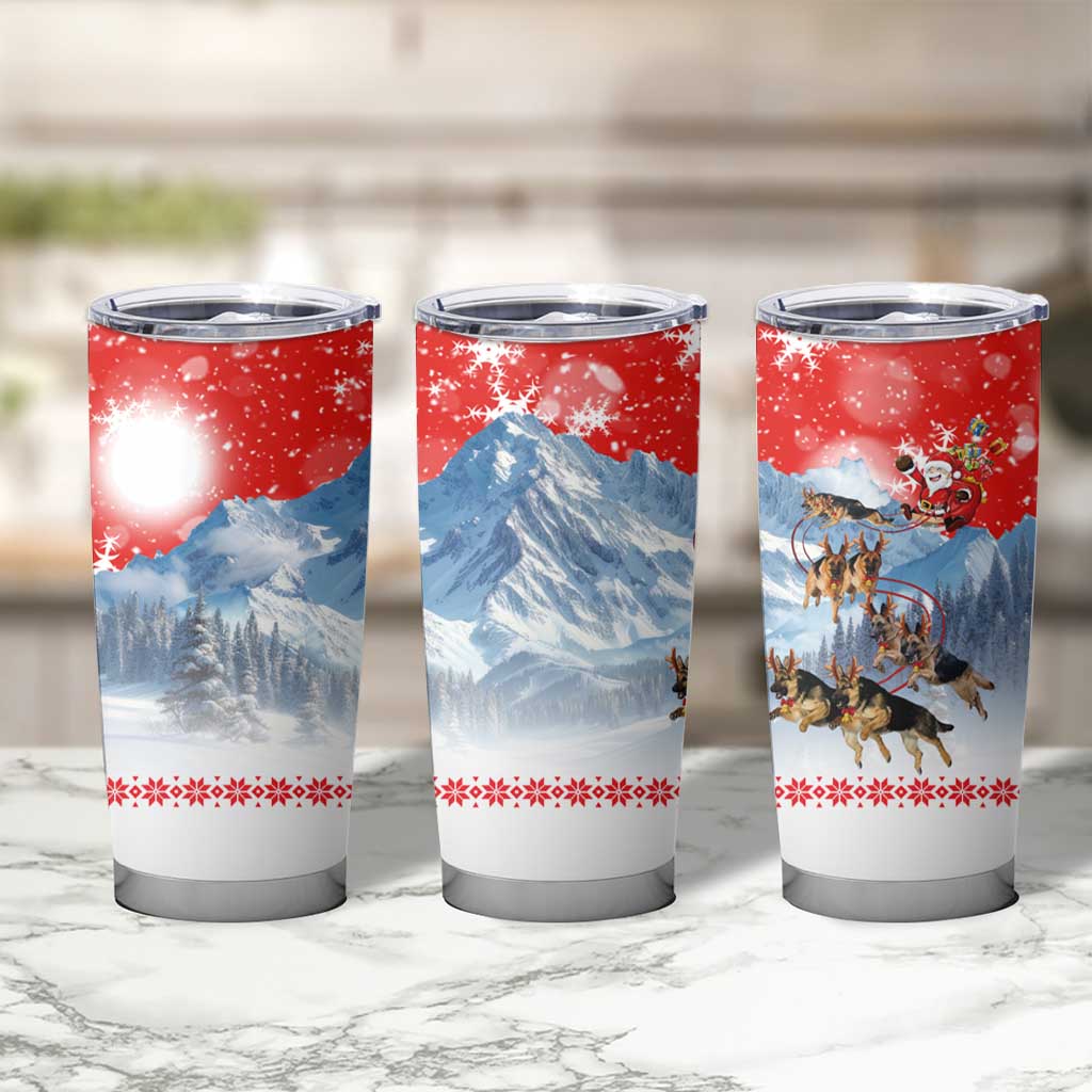 German Shepherd Christmas Tumbler Cup with Santa Sleigh Ride and Snowy Mountain Design - Wonder Print Shop