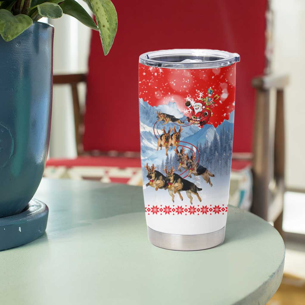 German Shepherd Christmas Tumbler Cup with Santa Sleigh Ride and Snowy Mountain Design - Wonder Print Shop