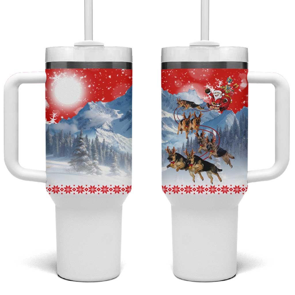 German Shepherd Christmas Tumbler With Handle with Santa Sleigh Ride and Snowy Mountain Design - Wonder Print Shop