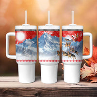 German Shepherd Christmas Tumbler With Handle with Santa Sleigh Ride and Snowy Mountain Design - Wonder Print Shop
