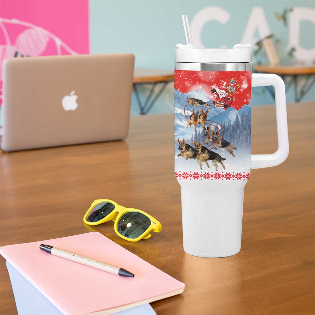 German Shepherd Christmas Tumbler With Handle with Santa Sleigh Ride and Snowy Mountain Design - Wonder Print Shop