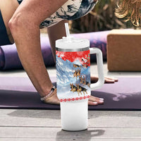 German Shepherd Christmas Tumbler With Handle with Santa Sleigh Ride and Snowy Mountain Design - Wonder Print Shop