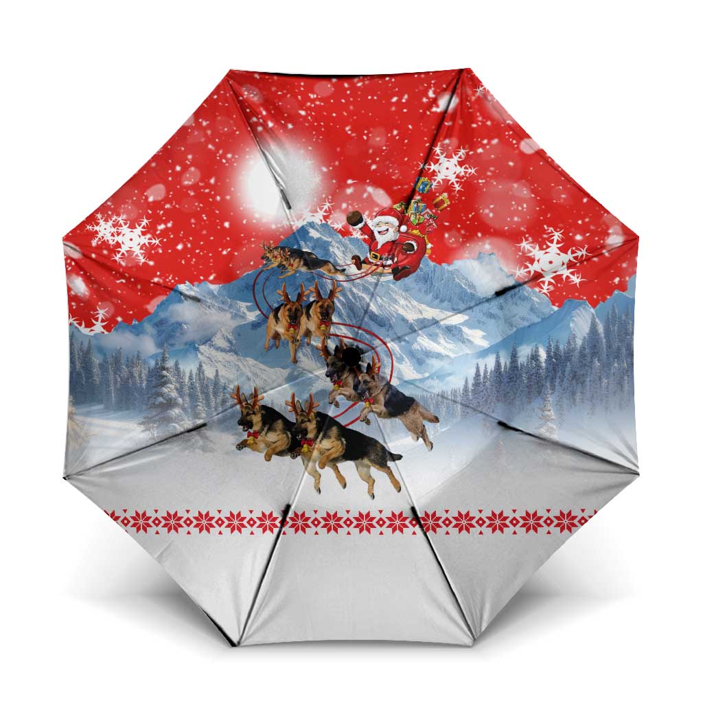 German Shepherd Christmas Umbrella with Santa Sleigh Ride and Snowy Mountain Design - Wonder Print Shop