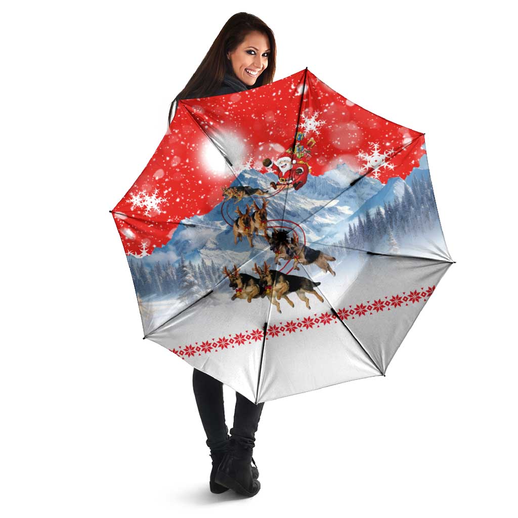 German Shepherd Christmas Umbrella with Santa Sleigh Ride and Snowy Mountain Design - Wonder Print Shop