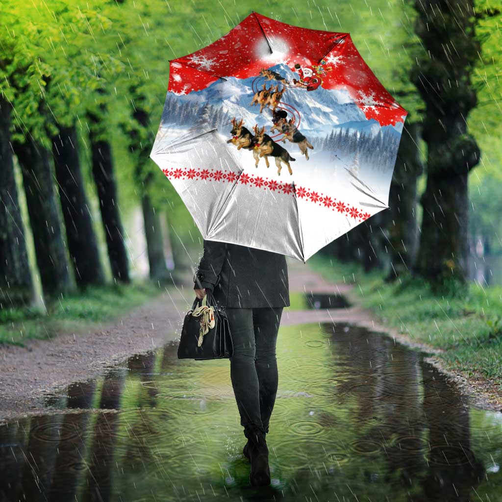 German Shepherd Christmas Umbrella with Santa Sleigh Ride and Snowy Mountain Design - Wonder Print Shop