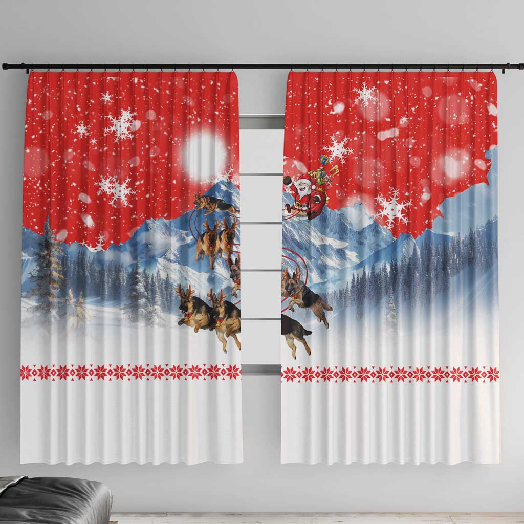 German Shepherd Christmas Window Curtain with Santa Sleigh Ride and Snowy Mountain Design - Wonder Print Shop