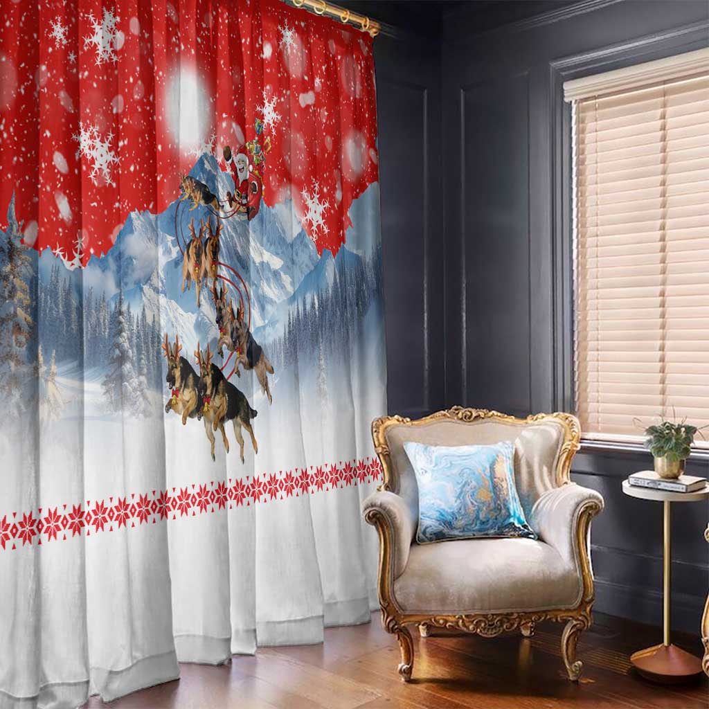 German Shepherd Christmas Window Curtain with Santa Sleigh Ride and Snowy Mountain Design - Wonder Print Shop