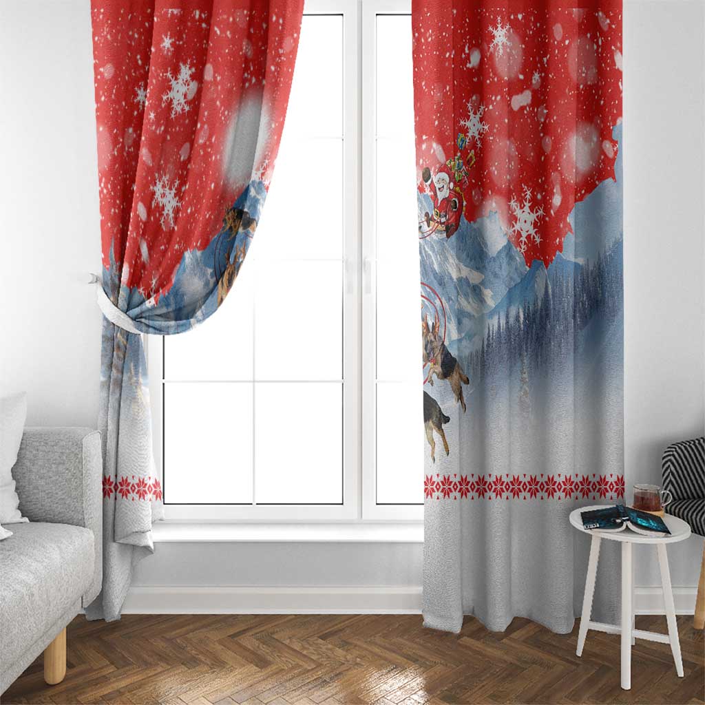 German Shepherd Christmas Window Curtain with Santa Sleigh Ride and Snowy Mountain Design - Wonder Print Shop