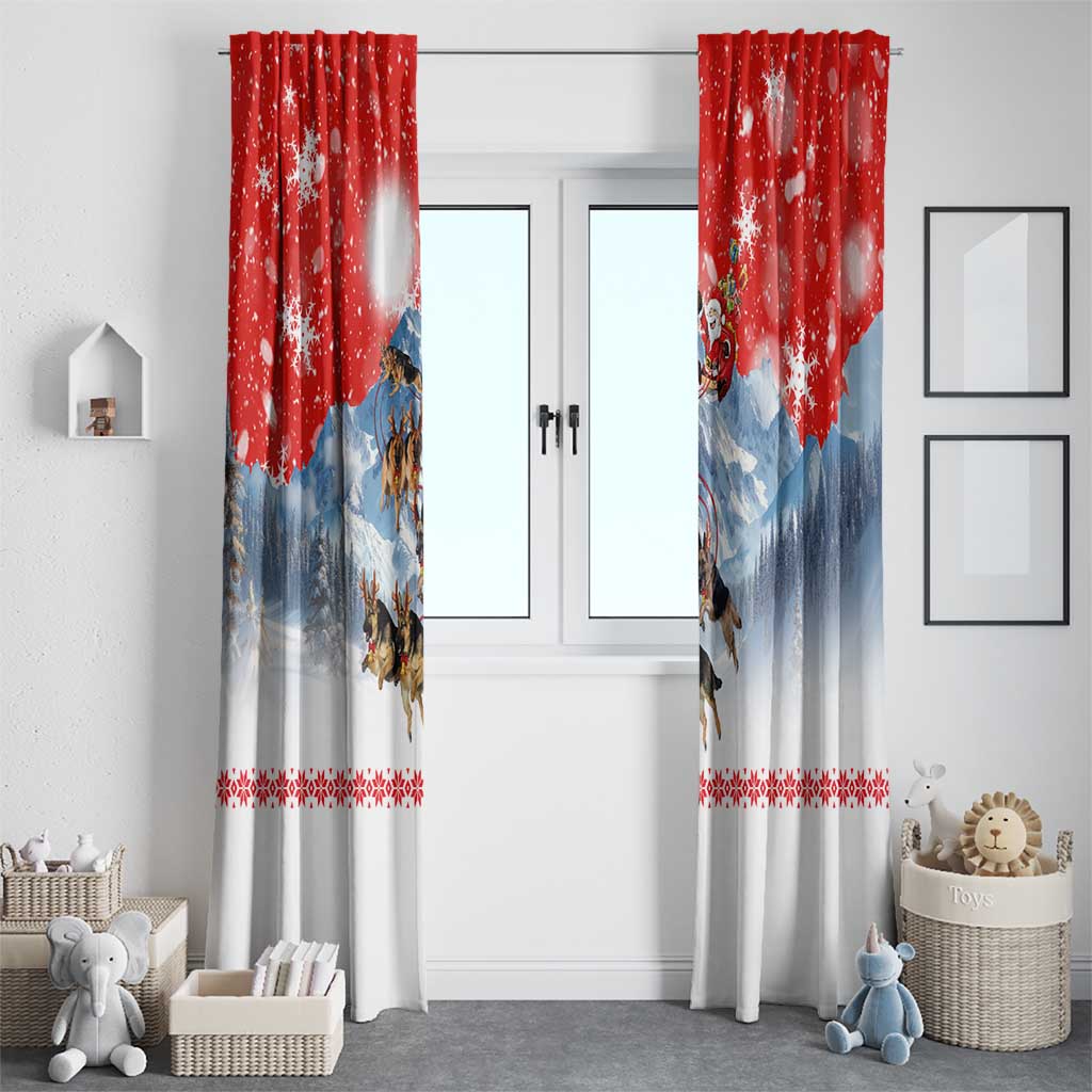 German Shepherd Christmas Window Curtain with Santa Sleigh Ride and Snowy Mountain Design - Wonder Print Shop