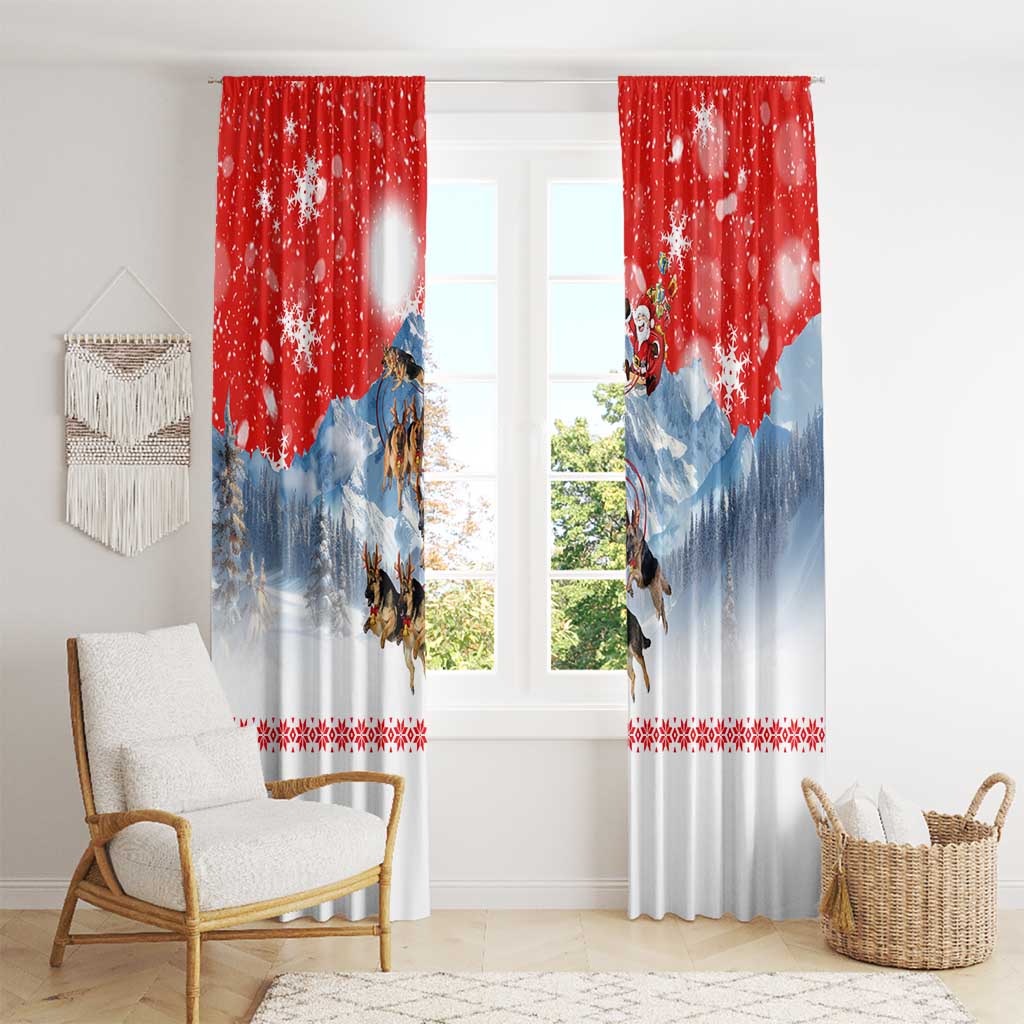 German Shepherd Christmas Window Curtain with Santa Sleigh Ride and Snowy Mountain Design - Wonder Print Shop