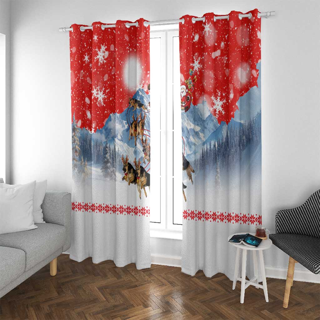German Shepherd Christmas Window Curtain with Santa Sleigh Ride and Snowy Mountain Design - Wonder Print Shop