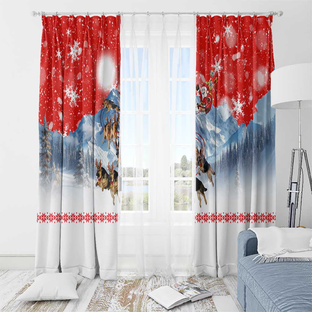 German Shepherd Christmas Window Curtain with Santa Sleigh Ride and Snowy Mountain Design - Wonder Print Shop