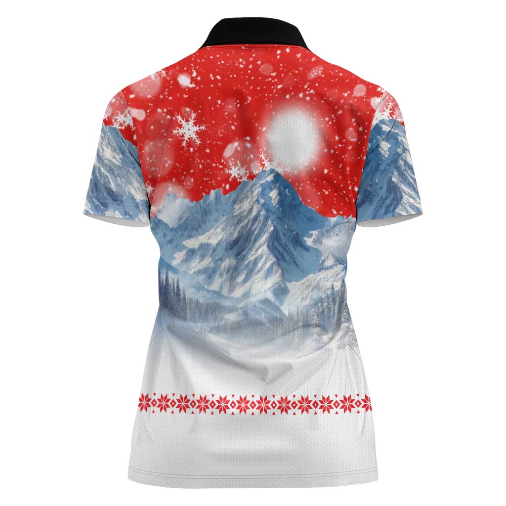 German Shepherd Christmas Women Polo Shirt with Santa Sleigh Ride and Snowy Mountain Design - Wonder Print Shop