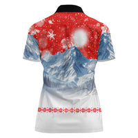 German Shepherd Christmas Women Polo Shirt with Santa Sleigh Ride and Snowy Mountain Design - Wonder Print Shop