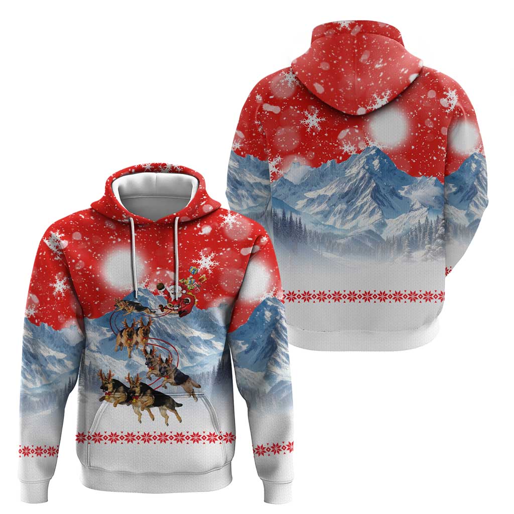 German Shepherd Christmas Zip Hoodie with Santa Sleigh Ride and Snowy Mountain Design - Wonder Print Shop