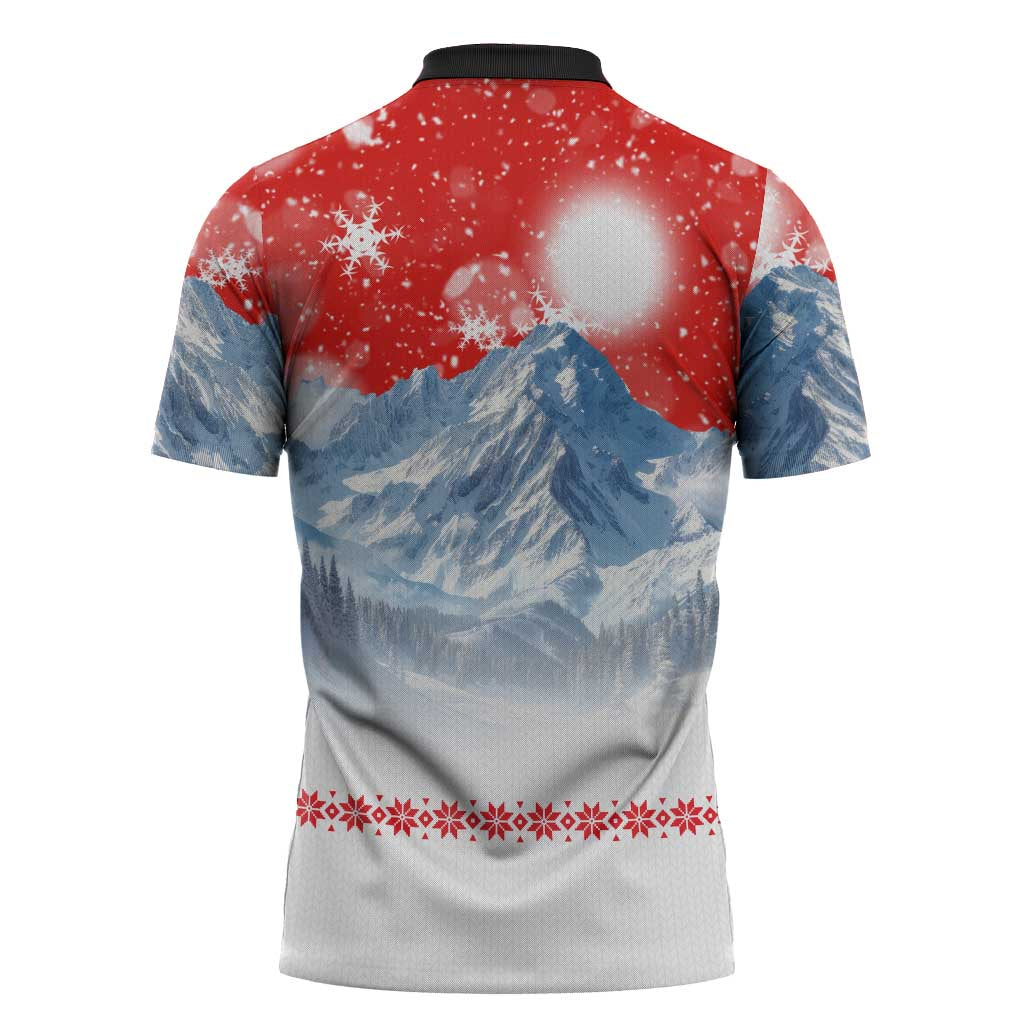 German Shepherd Christmas Zipper Polo Shirt with Santa Sleigh Ride and Snowy Mountain Design - Wonder Print Shop