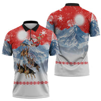 German Shepherd Christmas Zipper Polo Shirt with Santa Sleigh Ride and Snowy Mountain Design - Wonder Print Shop