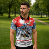 German Shepherd Christmas Zipper Polo Shirt with Santa Sleigh Ride and Snowy Mountain Design - Wonder Print Shop