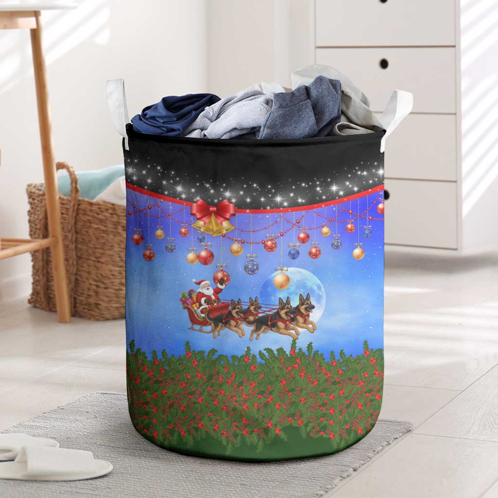 German Shepherd Christmas Laundry Basket with Santa Sleigh and Holiday Ornament Design - Wonder Print Shop