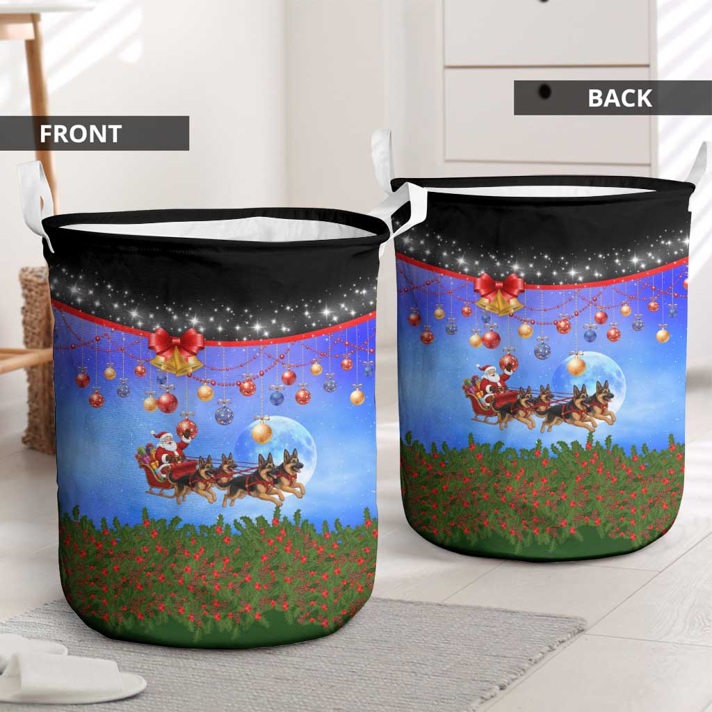 German Shepherd Christmas Laundry Basket with Santa Sleigh and Holiday Ornament Design - Wonder Print Shop