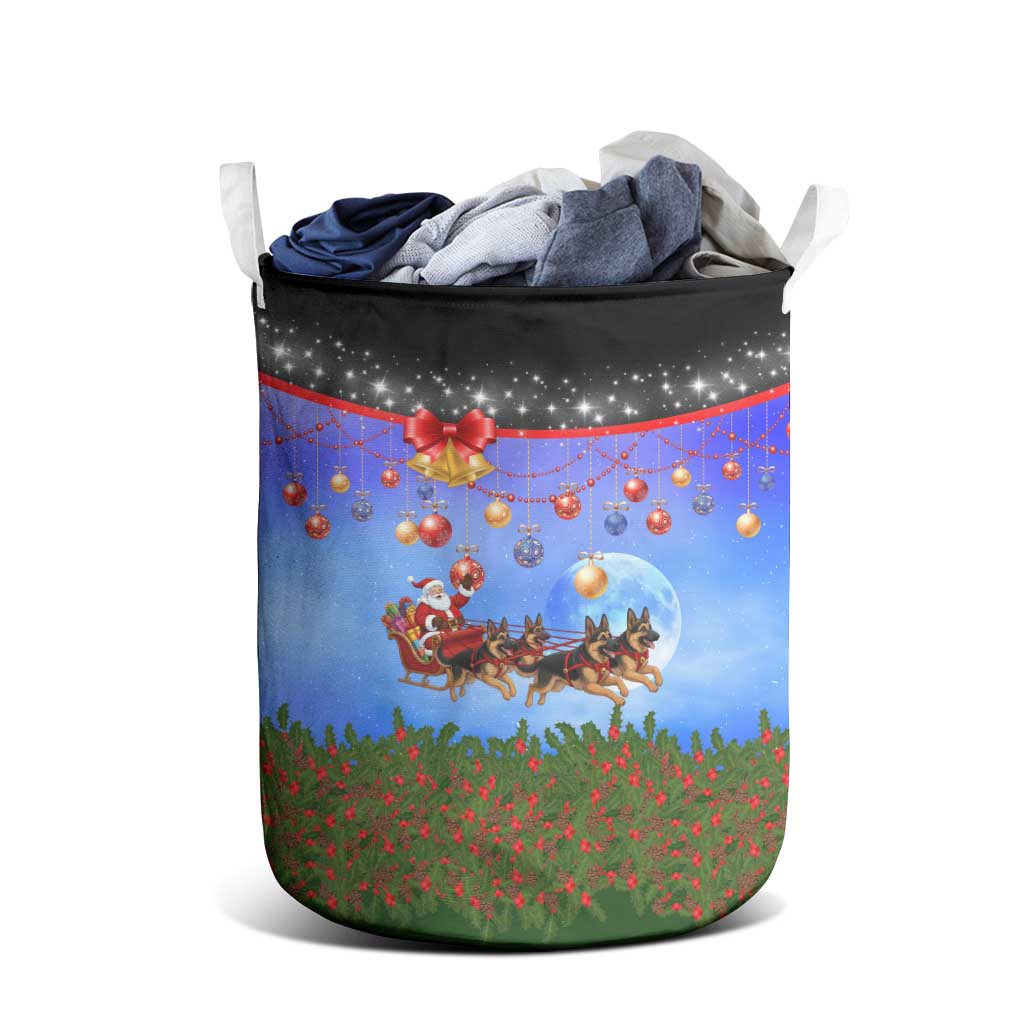 German Shepherd Christmas Laundry Basket with Santa Sleigh and Holiday Ornament Design - Wonder Print Shop