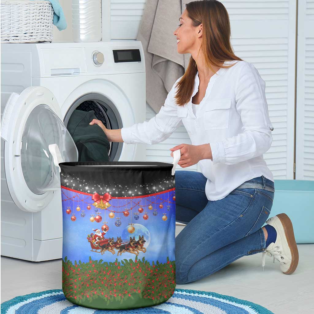 German Shepherd Christmas Laundry Basket with Santa Sleigh and Holiday Ornament Design - Wonder Print Shop
