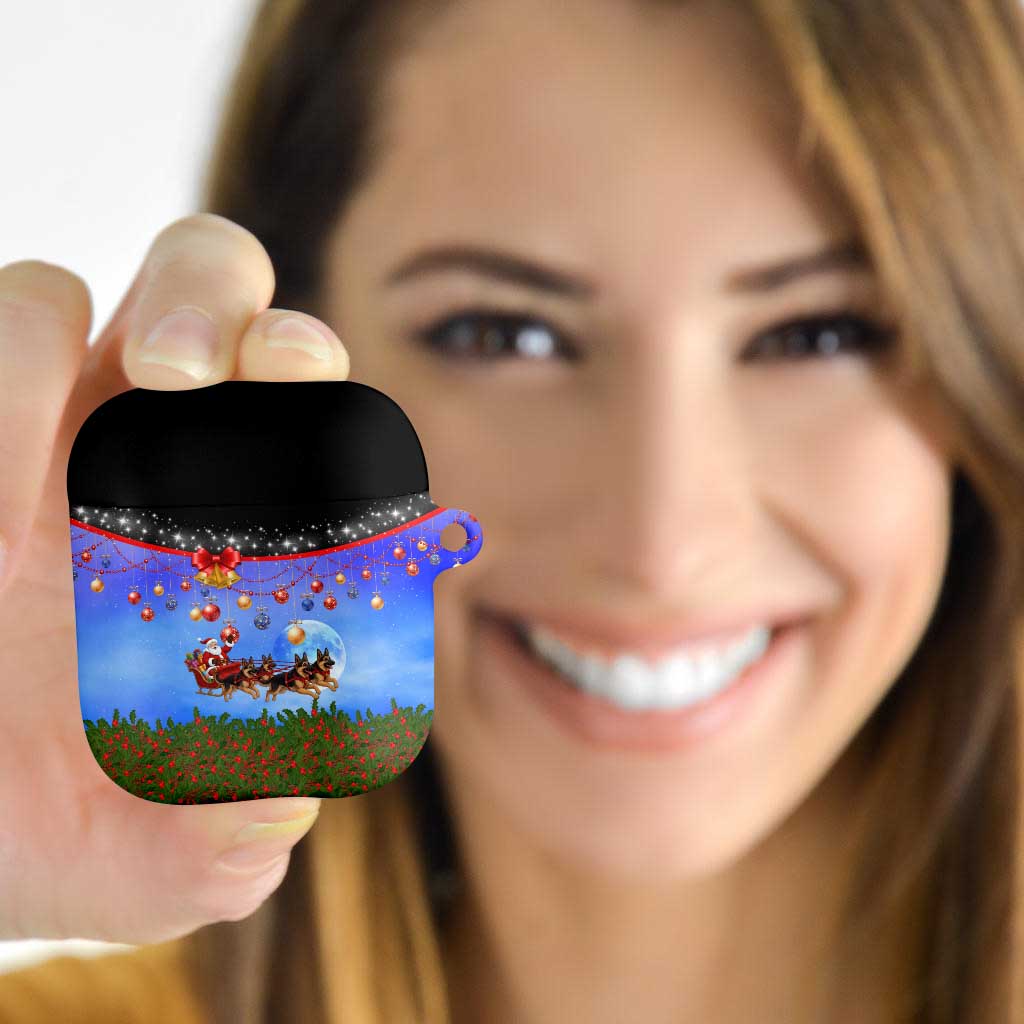 German Shepherd Christmas AirPods Case with Santa Sleigh and Holiday Ornament Design - Wonder Print Shop