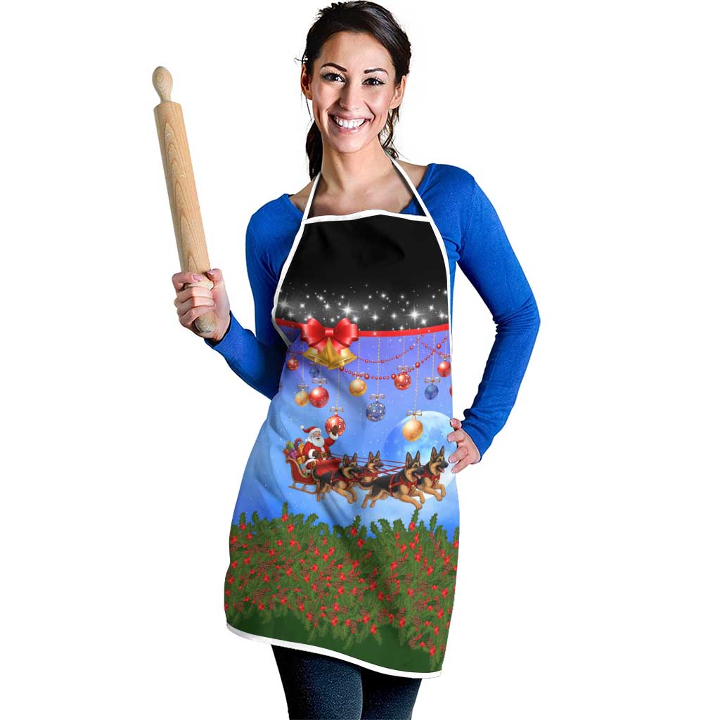 German Shepherd Christmas Apron with Santa Sleigh and Holiday Ornament Design - Wonder Print Shop