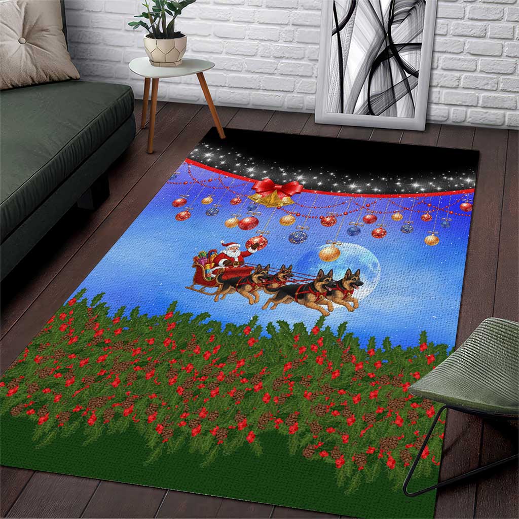 German Shepherd Christmas Area Rug with Santa Sleigh and Holiday Ornament Design - Wonder Print Shop