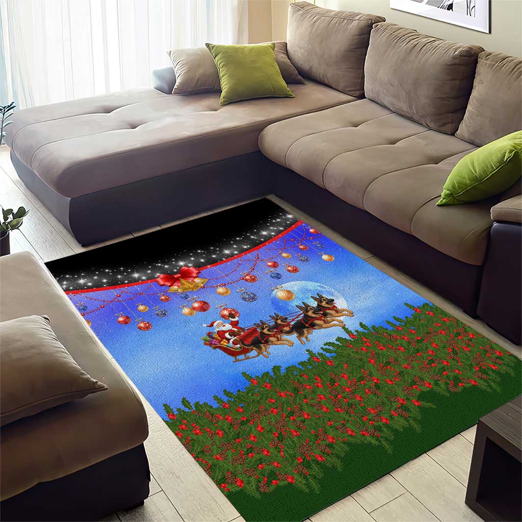 German Shepherd Christmas Area Rug with Santa Sleigh and Holiday Ornament Design - Wonder Print Shop