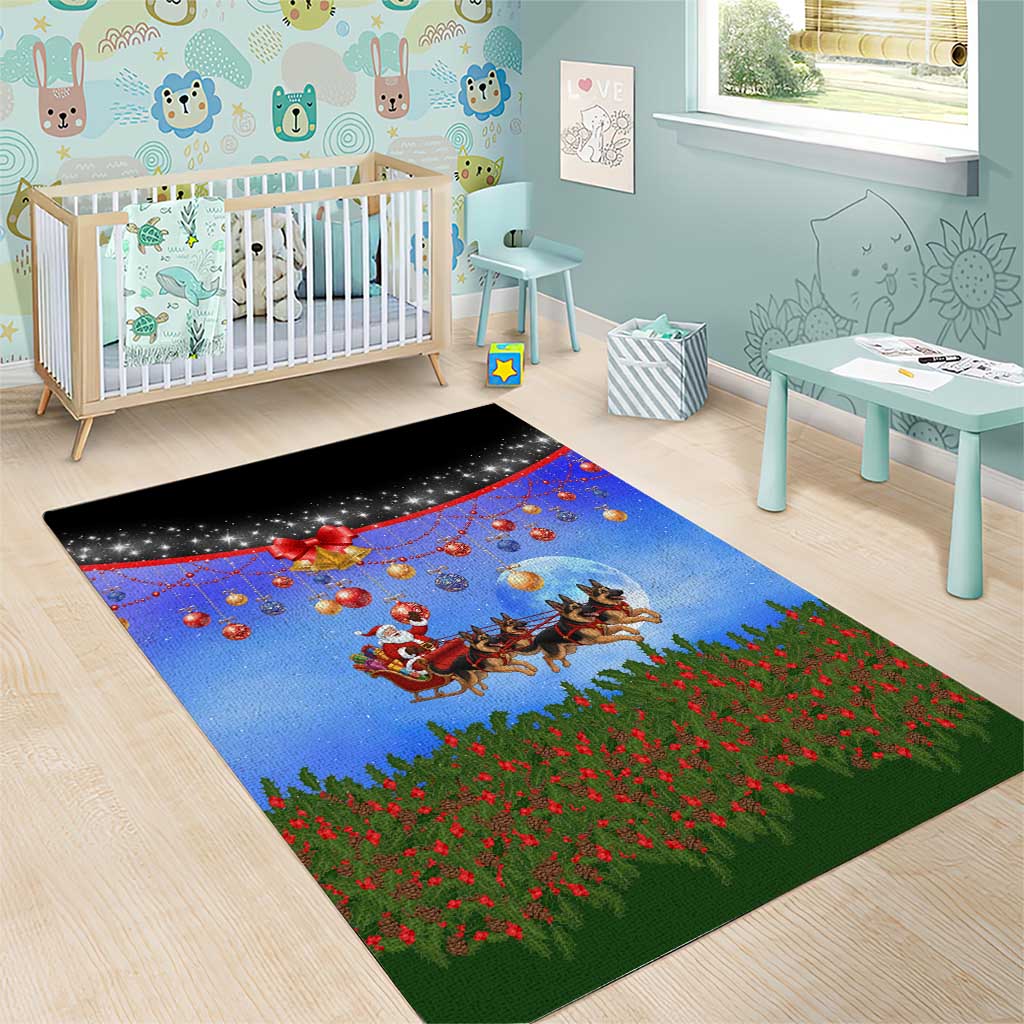 German Shepherd Christmas Area Rug with Santa Sleigh and Holiday Ornament Design - Wonder Print Shop