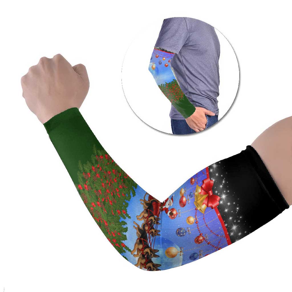 German Shepherd Christmas Arm Sleeves with Santa Sleigh and Holiday Ornament Design - Wonder Print Shop