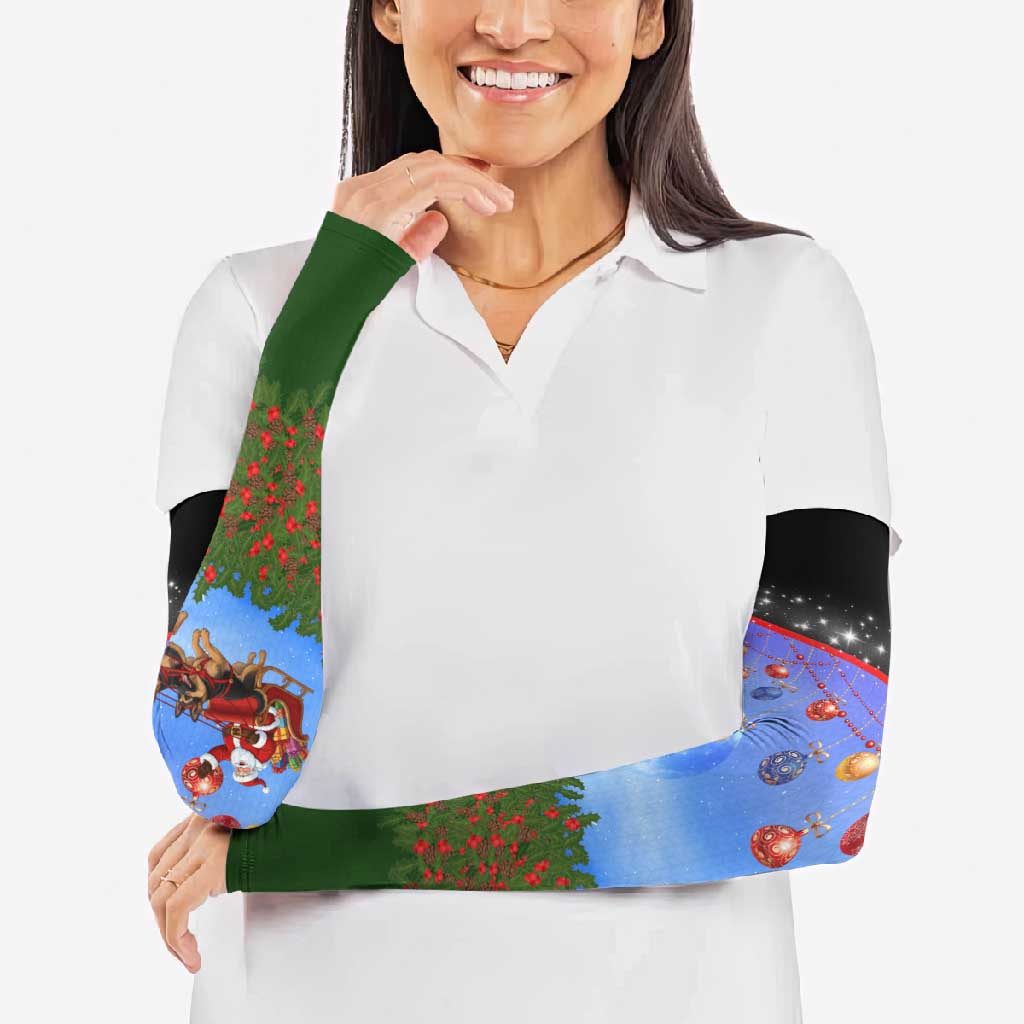 German Shepherd Christmas Arm Sleeves with Santa Sleigh and Holiday Ornament Design - Wonder Print Shop