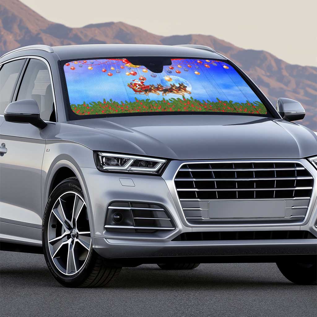 German Shepherd Christmas Auto Sun Shade with Santa Sleigh and Holiday Ornament Design - Wonder Print Shop