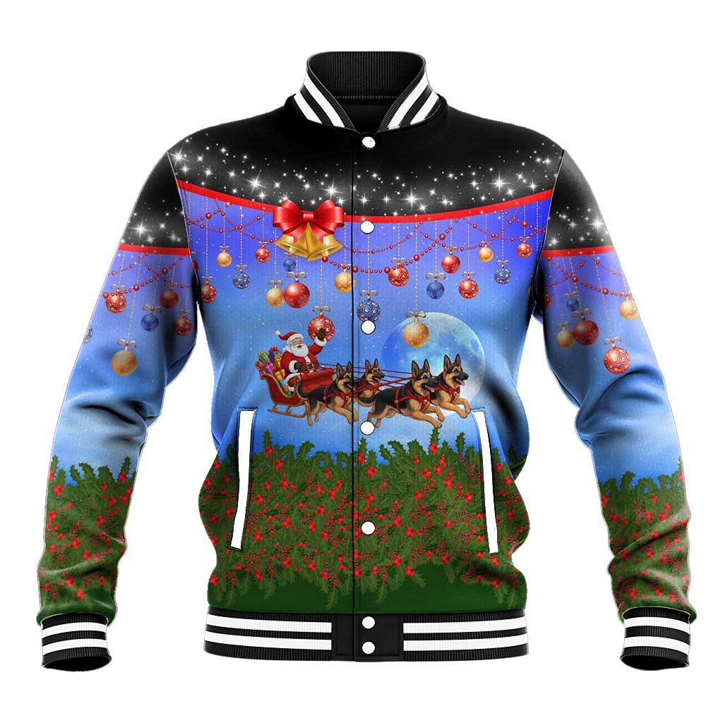 German Shepherd Christmas Baseball Jacket with Santa Sleigh and Holiday Ornament Design - Wonder Print Shop