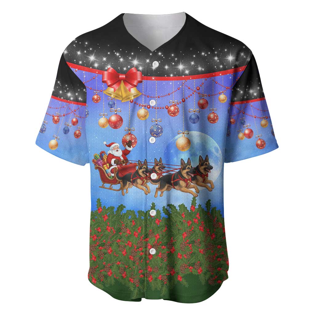 German Shepherd Christmas Baseball Jersey with Santa Sleigh and Holiday Ornament Design - Wonder Print Shop